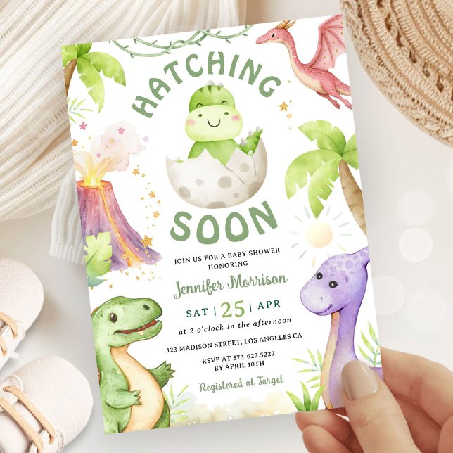Convites Hatching Soon Dinosaur Baby Shower Gender Neutral (Criador carregado)
