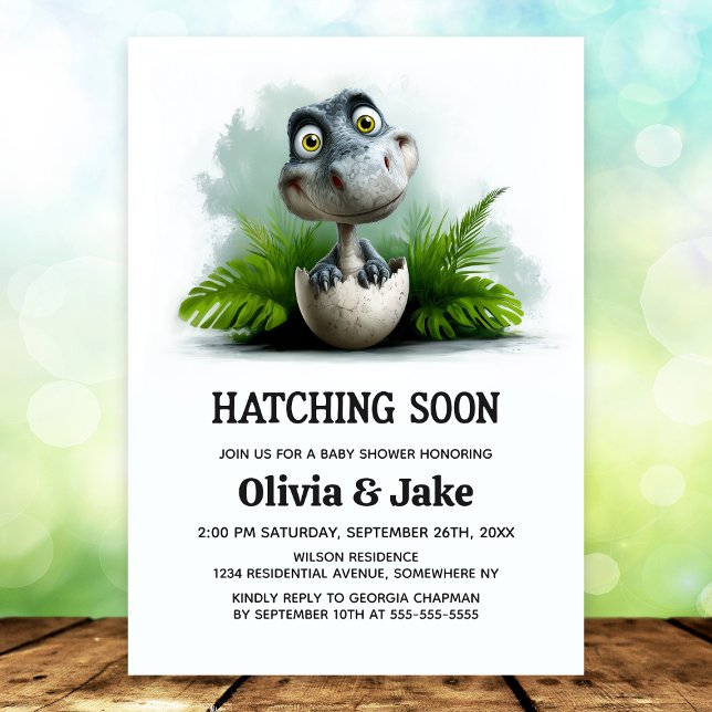 Convites Hatching Soon Dinosaur Baby Shower Invitation (Criador carregado)