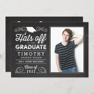 Convites Hats Off Graduation Chalkboard Invitation
