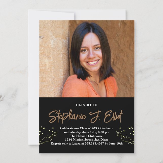 Convites Hats Off Minimize Sua Festa de formatura De Fotogr (Frente)