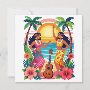 Convites Havaiano Hula Pôr do Sol Praia Dança Tropical Arte