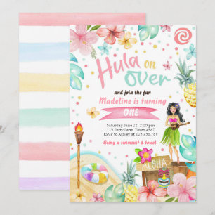 Convites Havaiano Luau Birthday Convidam Partido da Piscina
