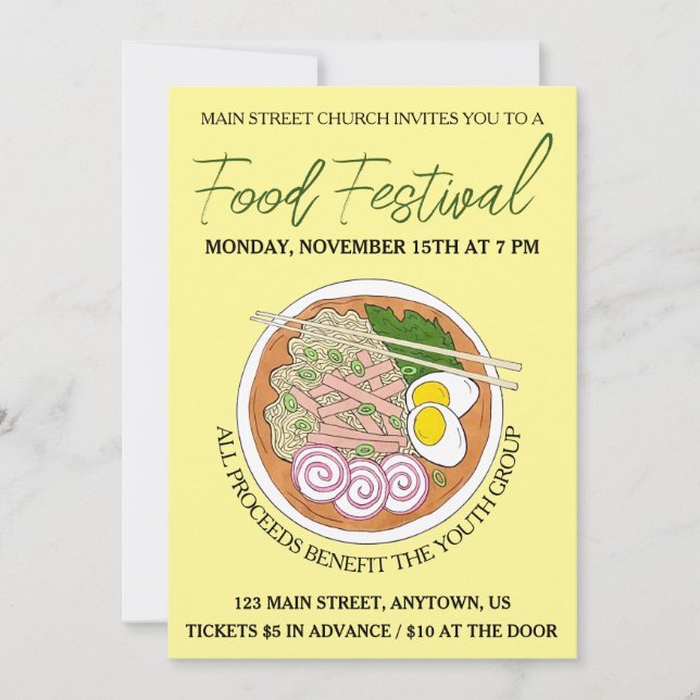 Convites Havaiano Saimin Soup Hawaii Festival de Comida da  (Frente)