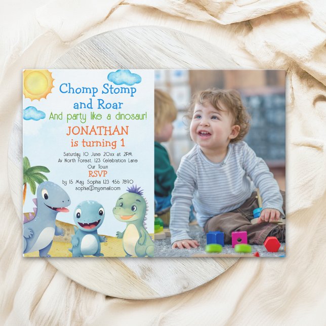 Convites Have fun like a Dinosaur, Birthday boy with photo (Criador carregado)