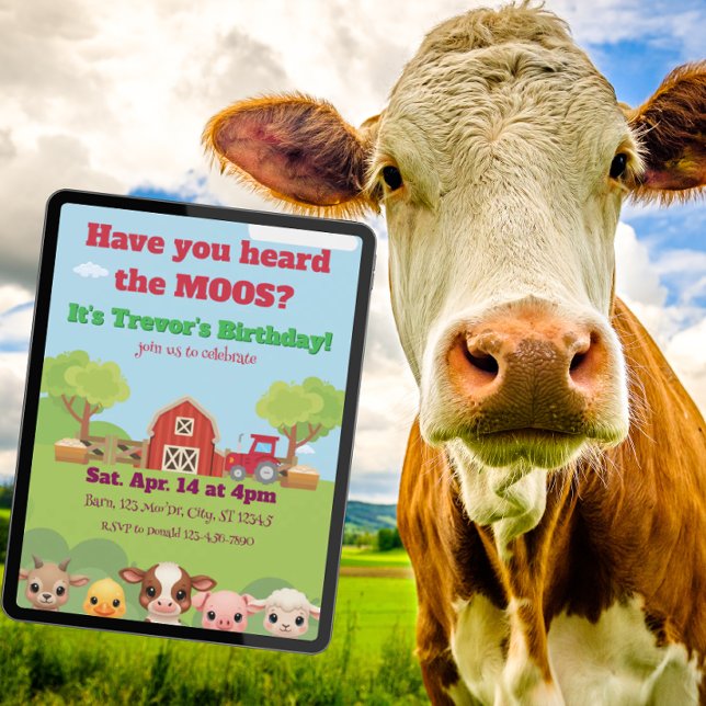 Convites Have you heard the Moos, Barnyard animal Birthday (Criador carregado)