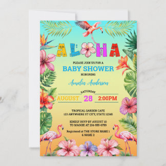 Convites Hawaii Aloha Tropical Floral Chá de fraldas Flamin