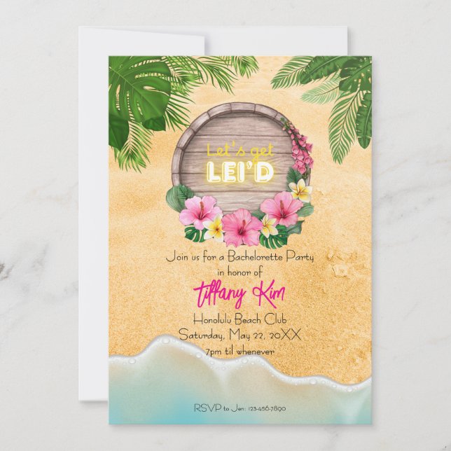 Convites Hawaii Bachelorette Party (Frente)