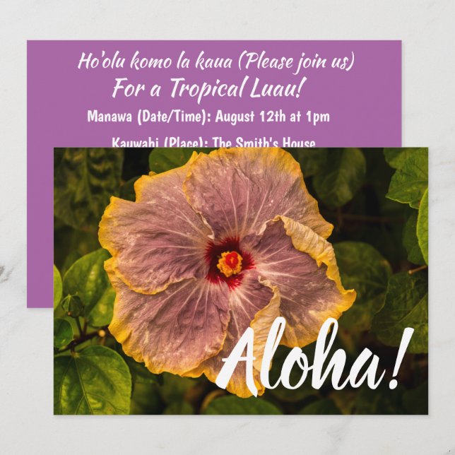 Convites Hawaiian Lilac Hibiscus de Kauai (Frente/Verso)
