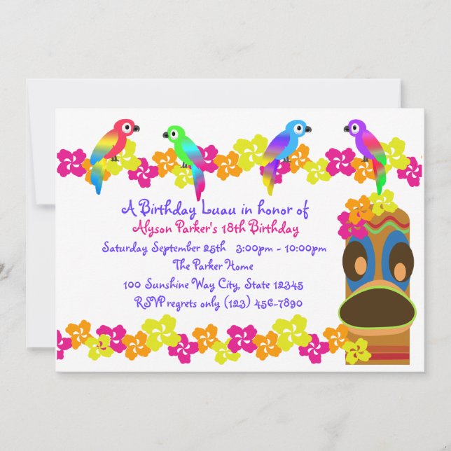 Convites Hawaiian Luau (Frente)