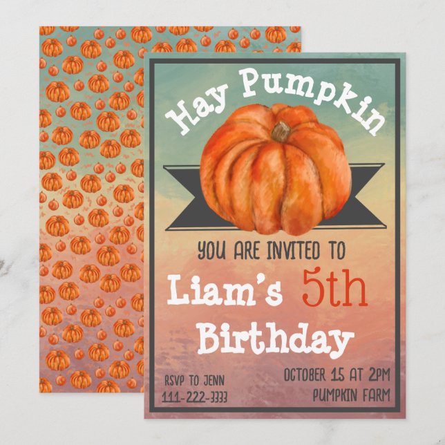 Convites Hay Pumpkin Fall Birthday Party Invitation (Frente/Verso)