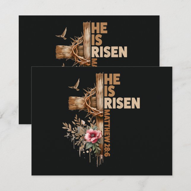 Convites He is Risen Jesus Christian Religious Easter (Frente/Verso)