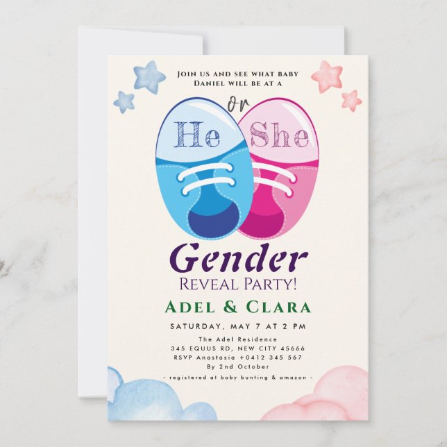 Convites He or She Gender Reveal Invitation (Frente)