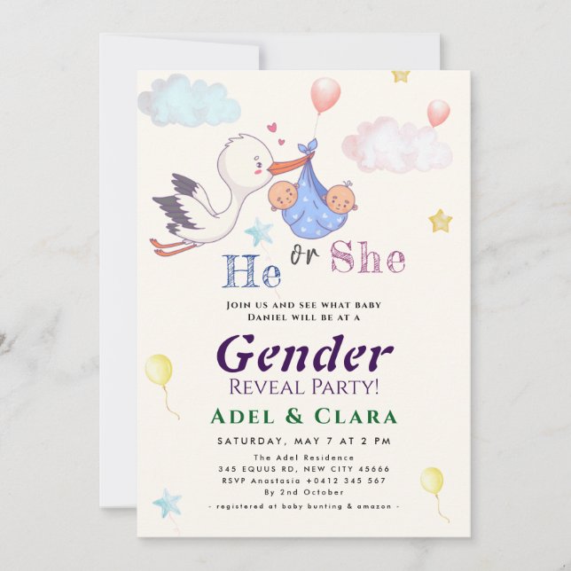 Convites He or She Gender Reveal Invitation (Frente)