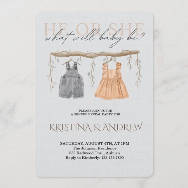 Convites He or She Gender Reveal Party (Frente)