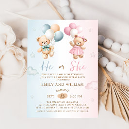 Convites He or She Teddy Bear Gender Reveal Invitation