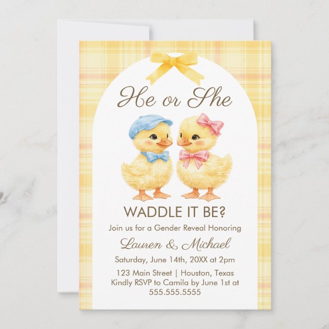 Convites He or She WADDLE IT BE? Gender Reveal Invitation (Frente)
