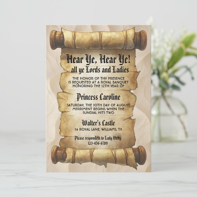 Convites Hear Ye Medieval Renaissance Royal Birthday (Em pé/Frente)
