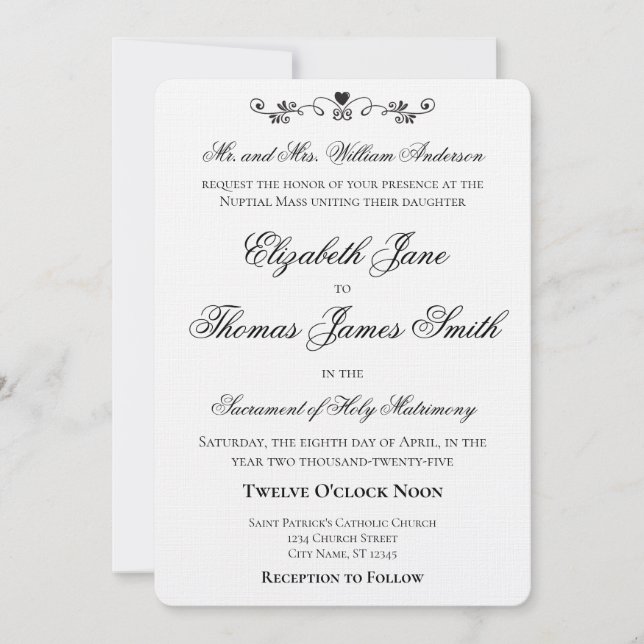 Convites Heart Accent Elegant Wedding Invitation (Frente)