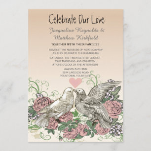 Convites Heart Doves Rosa Pink Romance Wedding