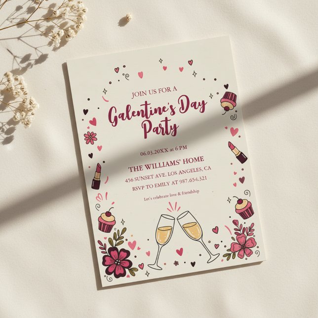 Convites Heart Floral Galentine’s Party Invitation (Criador carregado)