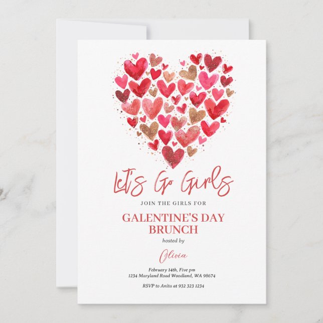 Convites Heart Girl Galentine's Day Brunch Valentine (Frente)