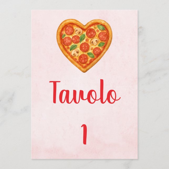 Convites Heart Pizza Table Numbers | Red Checkered Italian (Frente)