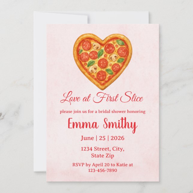 Convites Heart Shaped Pizza Bridal Shower Invitation (Frente)