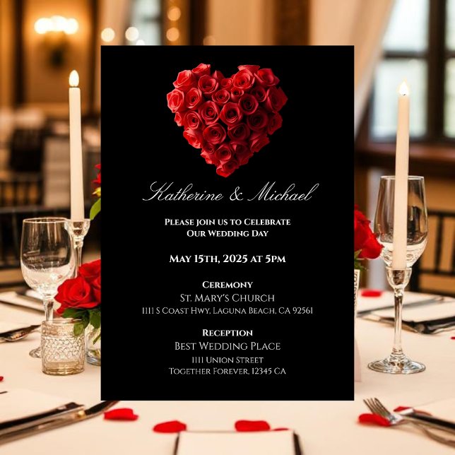 Convites Heart Shaped Red Roses- (Heart Shaped Red Roses- Invitation)