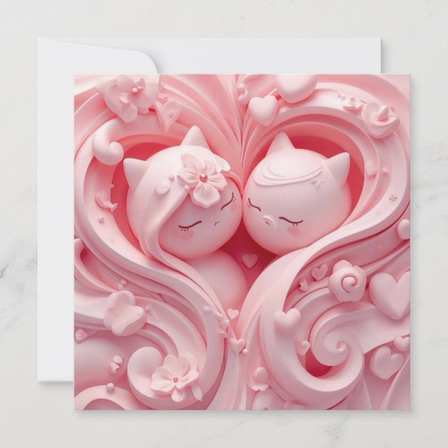 Convites Heartbound Cats in Pastel Pink (Frente)