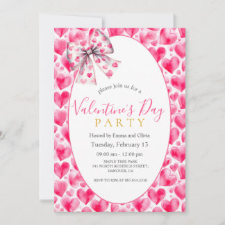 Convites Hearts and Bow Valentine’s Day Party Invitation