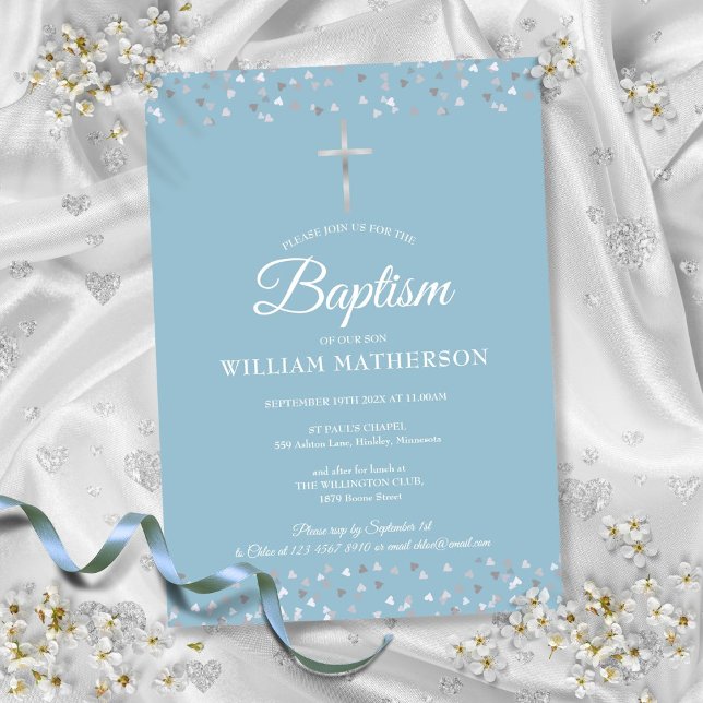 Convites Hearts Confetti Baptism Christening (Hearts Confetti Baptism Christening Invitation)