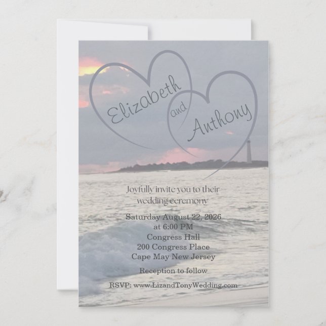 Convites Hearts in the Sky Beach Wedding Invitation (Frente)