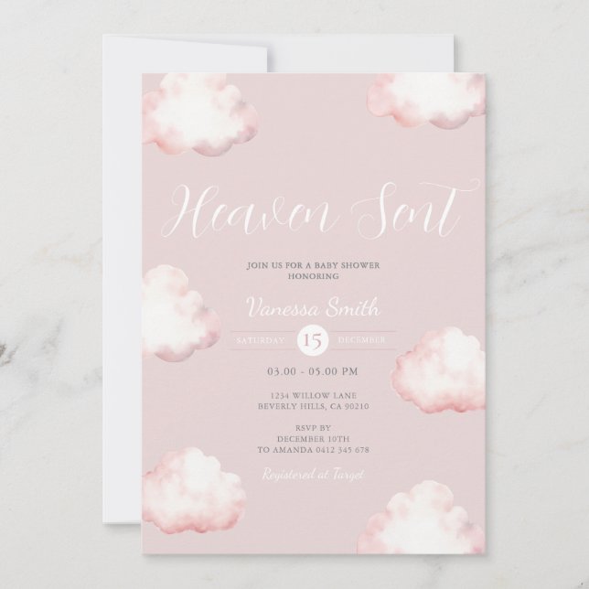 Convites  Heaven Sent Pink Cloud Baby Shower Invite (Frente)