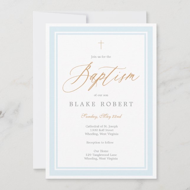 Convites Heavenly Grace Baptism Invitation (Blue) (Frente)