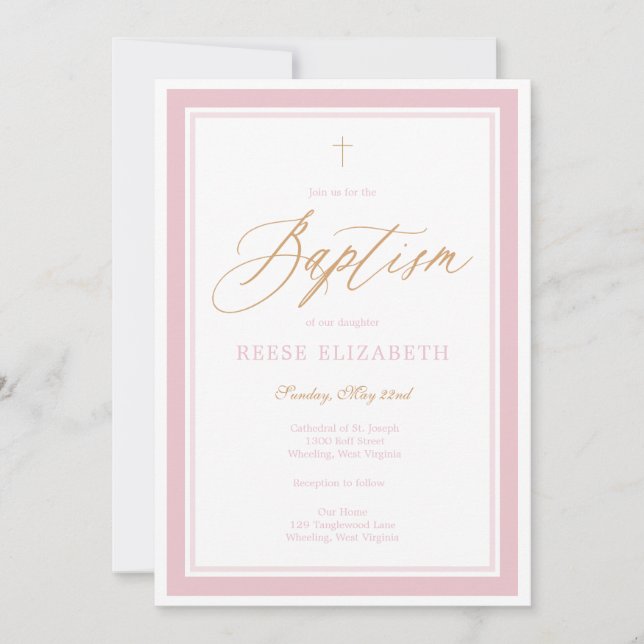 Convites Heavenly Grace Baptism Invitation (Pink) (Frente)