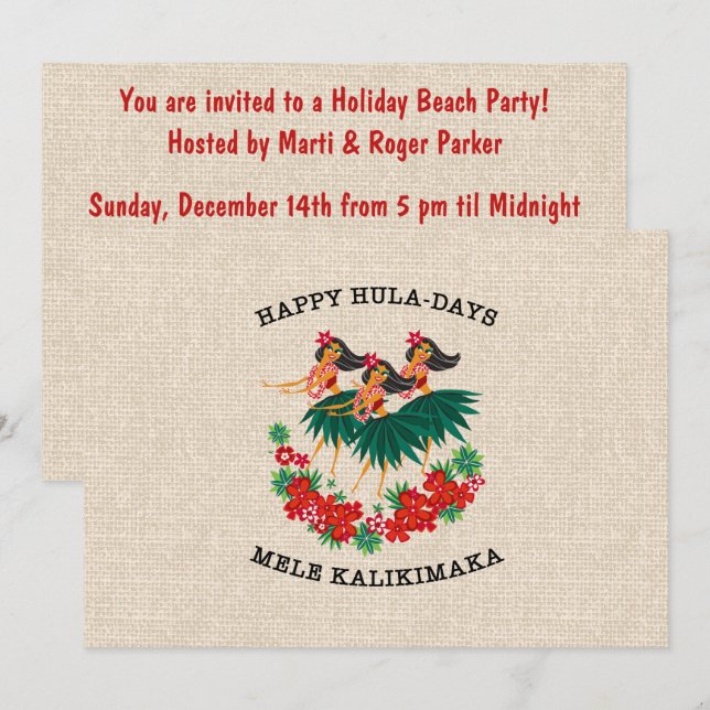 Convites Heavenly Hula Holiday Hawaiian Hula Girls (Frente/Verso)