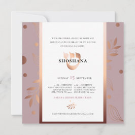 Convites Hebraico Monograma Rosa do SHIN Bat Mitzvah