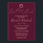 Convites Hebraico Simples Rosa Burgundy Red Bat Mitzvah<br><div class="desc">Este convite elegante, minimalista e chic Bat Mitzvah é a escolha perfeita para a sua filha no dia especial dela. Ele apresenta um simples e moderno falso design de tipografia rosa dourada com a estrela de David em um fundo vermelho burgundy. Também exibe tipografia personalizada do nome hebraico do seu...</div>