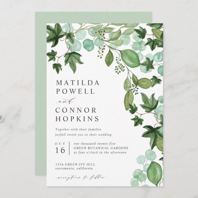 Convites Hedera | Casamento Botânico de Eucalyptus de IVY M (Frente/Verso)