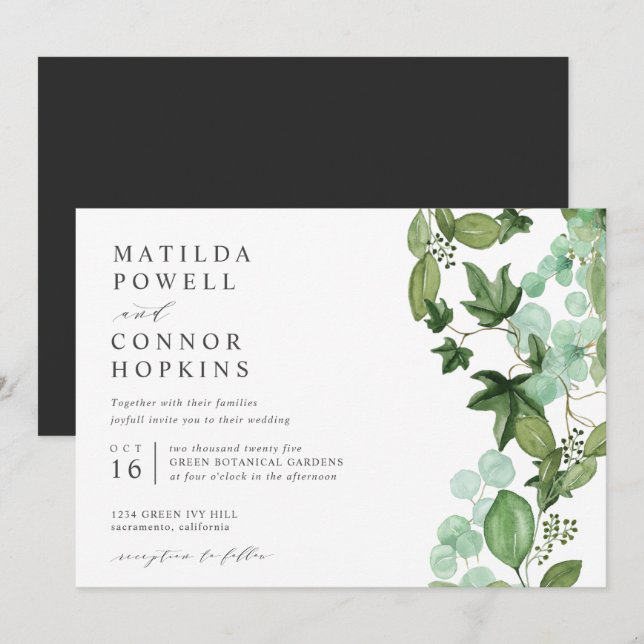 Convites Hedera | Casamento Botânico do Jardim das Cinzas d (Frente/Verso)