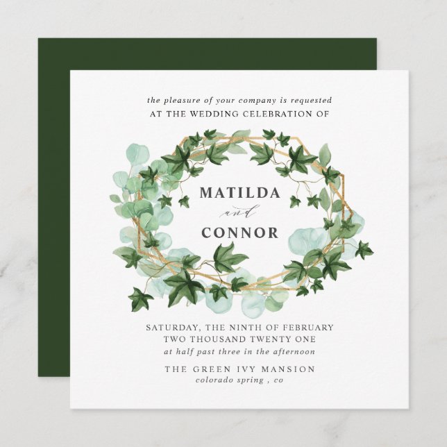 Convites Hedera | Forest Ivy Frame Botanical Wedding (Frente/Verso)