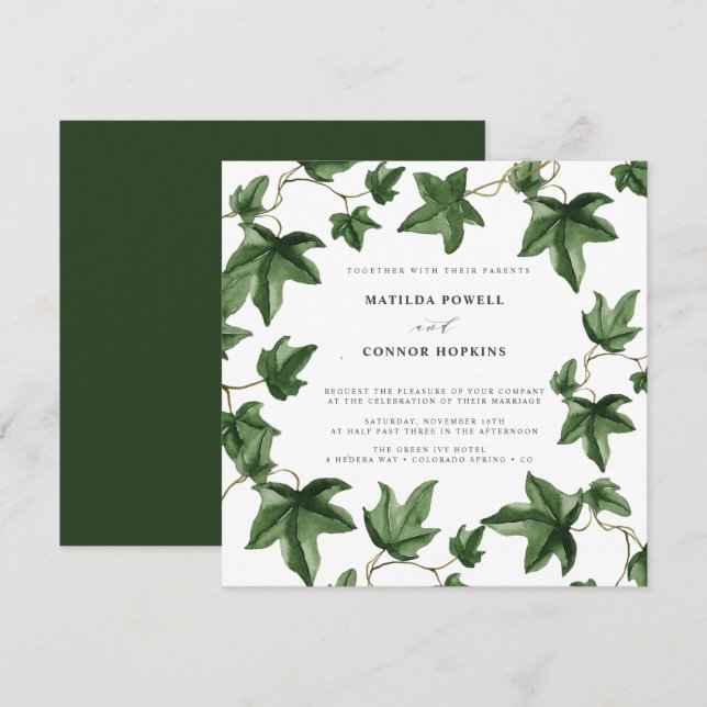 Convites Hedera | Maré Verde Deixa Casamento Botânico Flore (Frente/Verso)