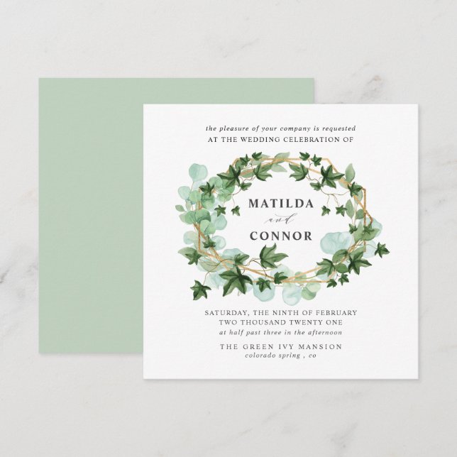 Convites Hedera | Sage Ivy Frame Botanical Wedding (Frente/Verso)