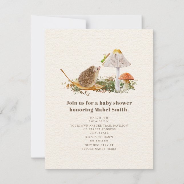 Convites Hedgehog Gafanhoto Cogumelo Balão Nenê (Frente)