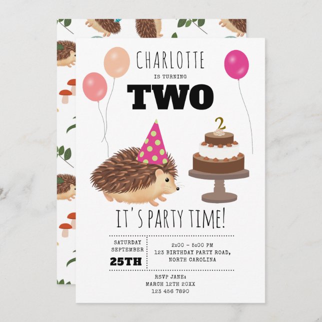 Convites Hedgehog Mushroom Woodland Forest Funny Birthday (Frente/Verso)