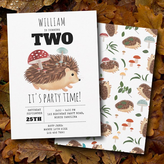 Convites Hedgehog Mushroom Woodland Forest Funny Birthday (Hedgehog Mushroom Woodland Forest Funny Birthday Invitation)