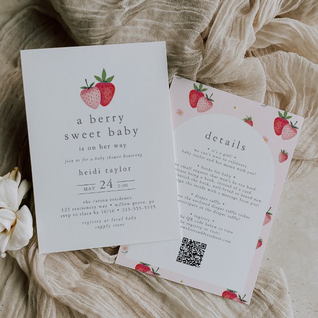 Convites HEIDI QR Berry Sweet Strawberry Girl Baby Shower (HEIDI QR Berry Sweet Strawberry Girl Baby Shower Invitation)