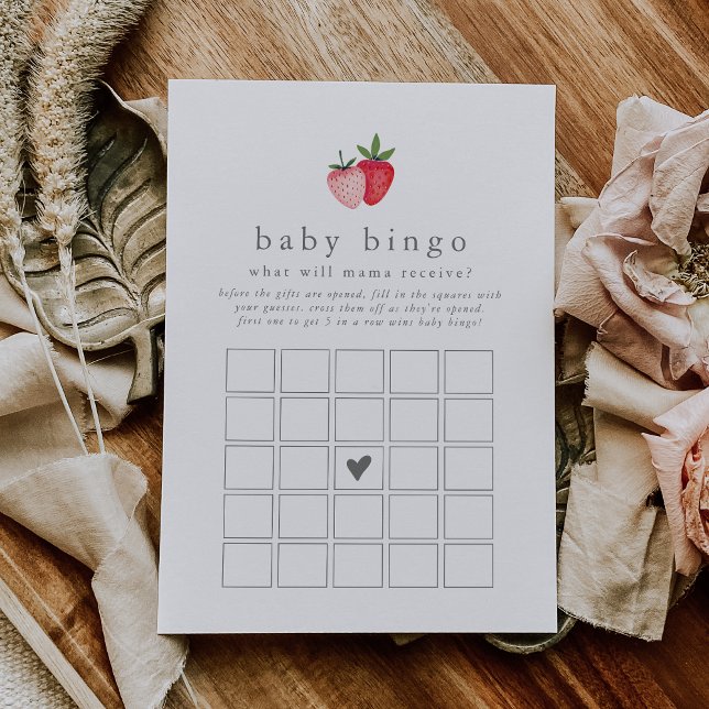 Convites HEIDI Strawberry Baby Bingo Game Card (HEIDI Strawberry Baby Bingo Baby Shower Game Card)
