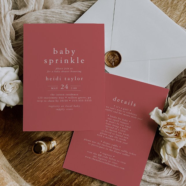 Convites HEIDI Summer Red Modern Boho Simple Baby Sprinkle (HEIDI Summer Red Modern Boho Simple Baby Sprinkle Invitation)