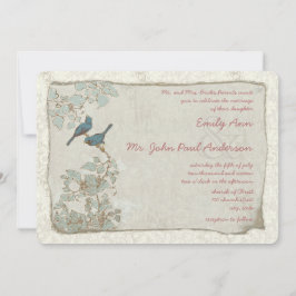 Convites Heirloom Teal Birds Casamentos tema damasco Convit